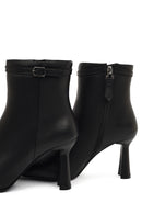 Women's Black Zipper Heeled Leather Boots | Derimod