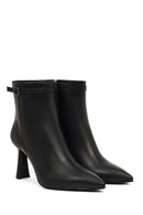 Women's Black Zipper Heeled Leather Boots | Derimod