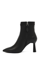 Women's Black Zipper Heeled Leather Boots | Derimod