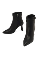 Women's Black Zipper Heeled Leather Boots | Derimod