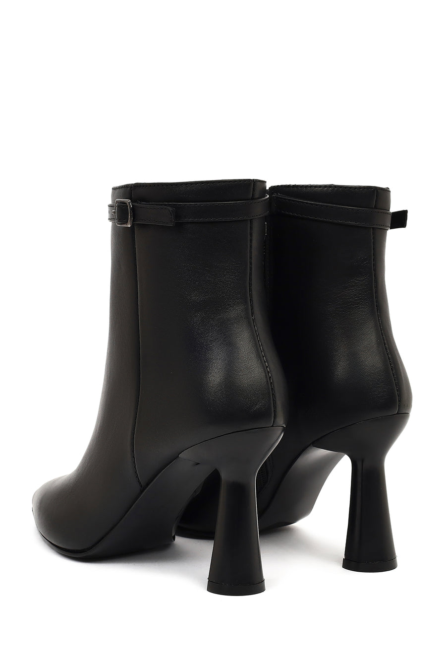 Women's Black Zipper Heeled Leather Boots