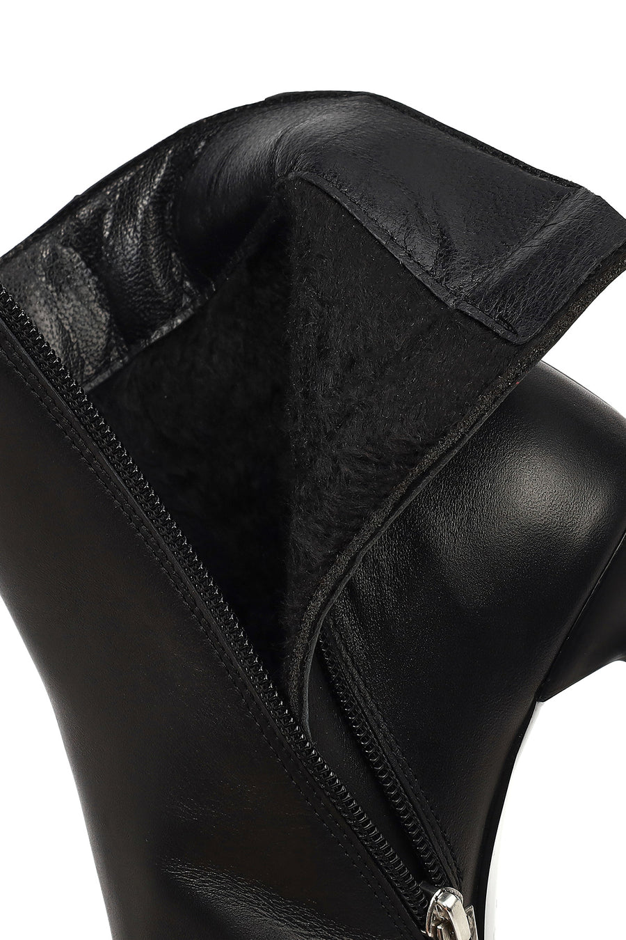 Women's Black Zipper Heeled Leather Boots