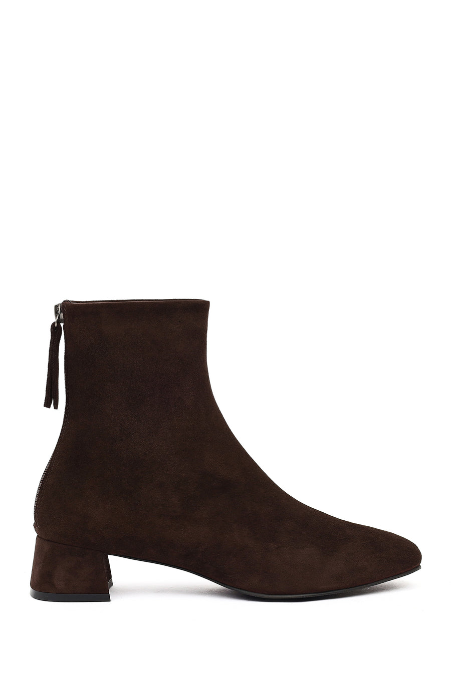 Women's Brown Zip-Up Short Chunky Heel Suede Leather Boots 25WFD142210 | Derimod