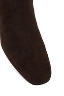 Women's Brown Zip-Up Short Chunky Heel Suede Leather Boots | Derimod
