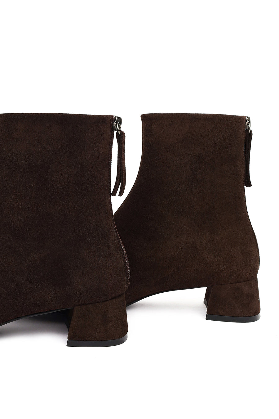 Women's Brown Zip-Up Short Chunky Heel Suede Leather Boots