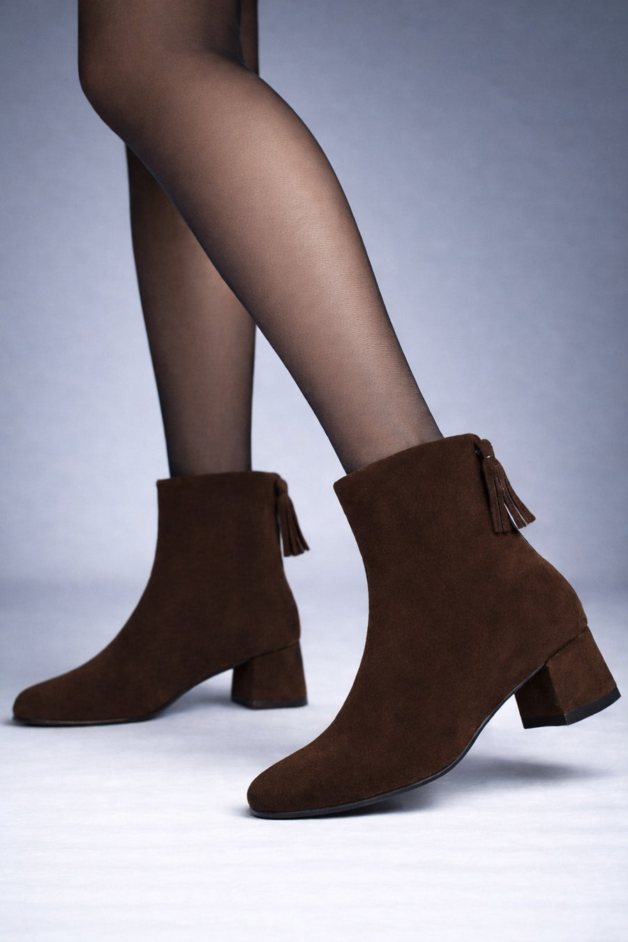 Women's Brown Zip-Up Short Chunky Heel Suede Leather Boots