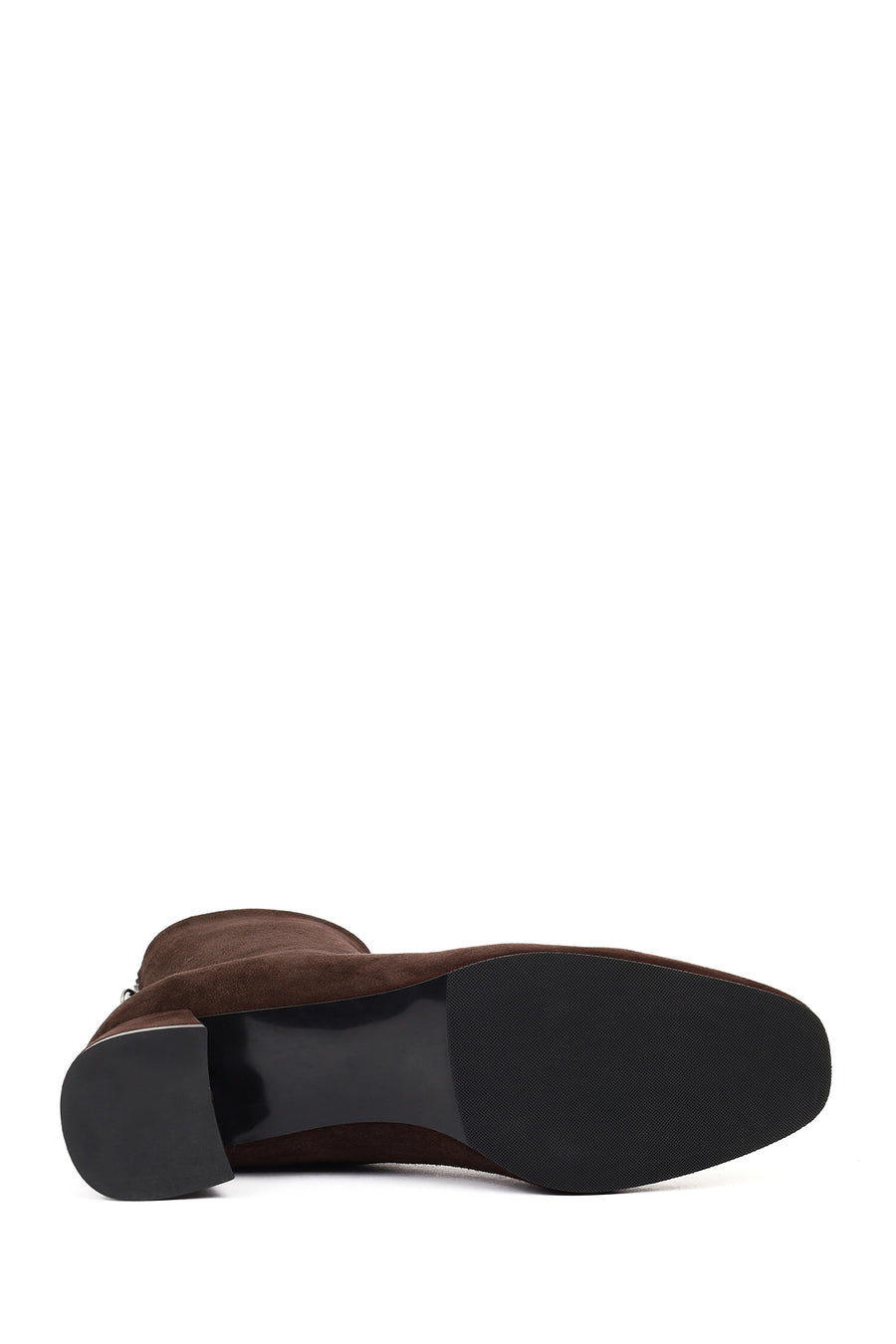 Women's Brown Zip-Up Short Chunky Heel Suede Leather Boots