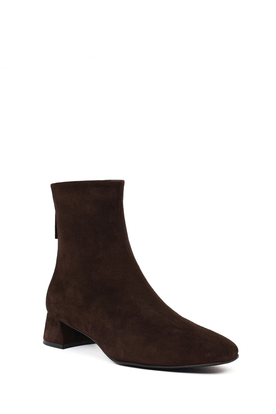 Women's Brown Zip-Up Short Chunky Heel Suede Leather Boots