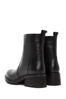 Woman Black Zippered Leather Boat | Derimod