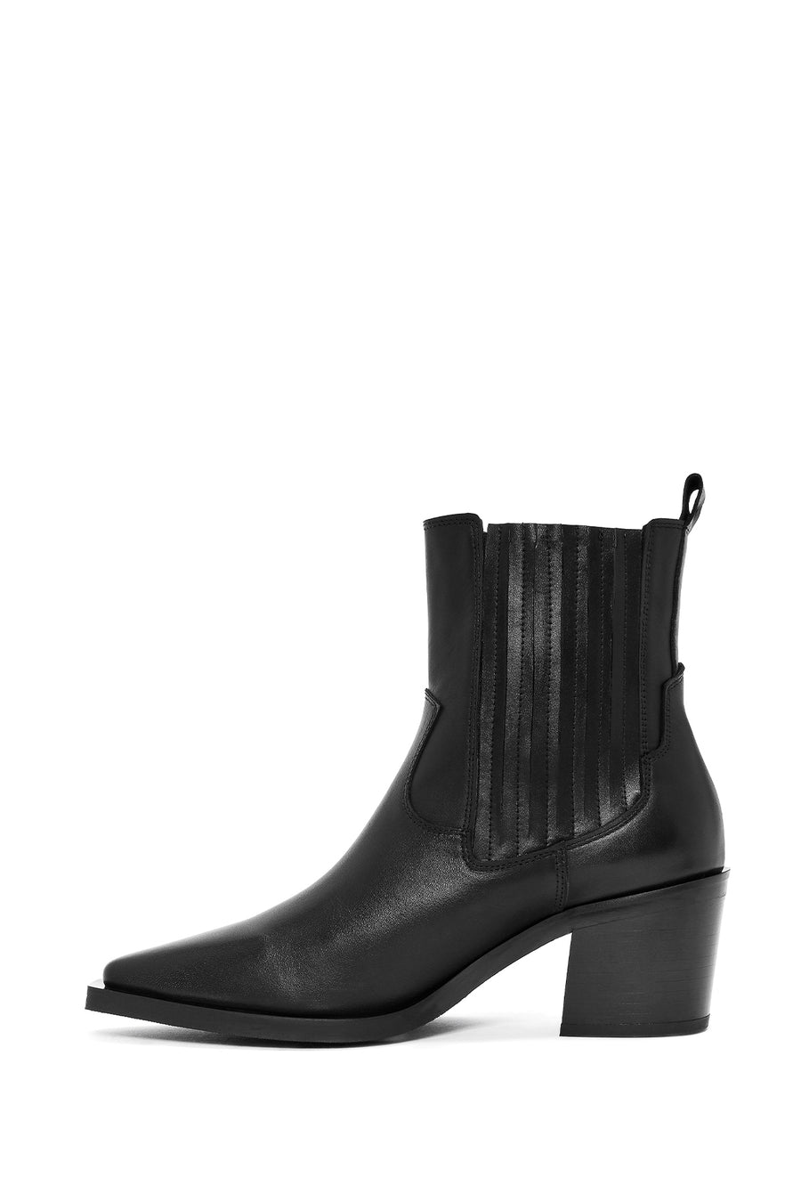 Woman Black Chunky Heels Leather Cowboy Boots