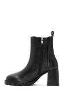 Woman Black Chunky Heels Leather Chelsea Boots | Derimod
