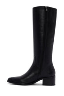Woman Black Zippered Chunky Heels Leather Boot | Derimod