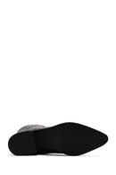 Woman Black Zippered Chunky Heels Leather Boot | Derimod