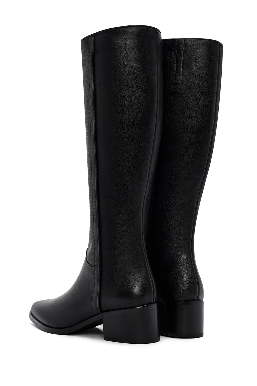 Woman Black Zippered Chunky Heels Leather Boot