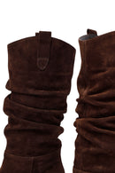 Woman Brown Chunky Heel Suede Leather Cowboy Boots | Derimod