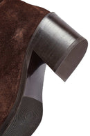 Woman Brown Chunky Heel Suede Leather Cowboy Boots | Derimod