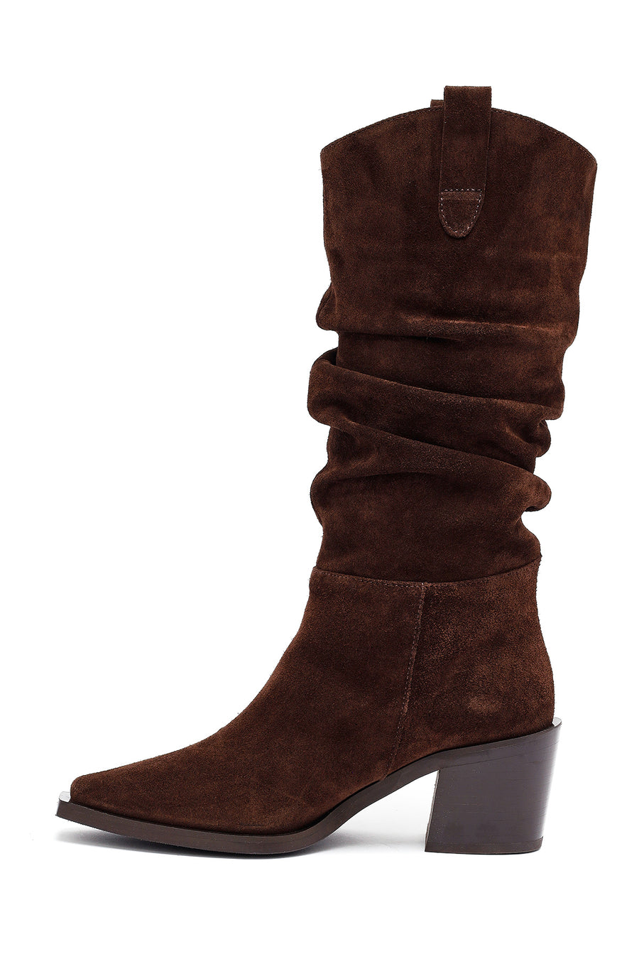 Woman Brown Chunky Heel Suede Leather Cowboy Boots