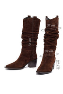 Woman Brown Chunky Heel Suede Leather Cowboy Boots | Derimod