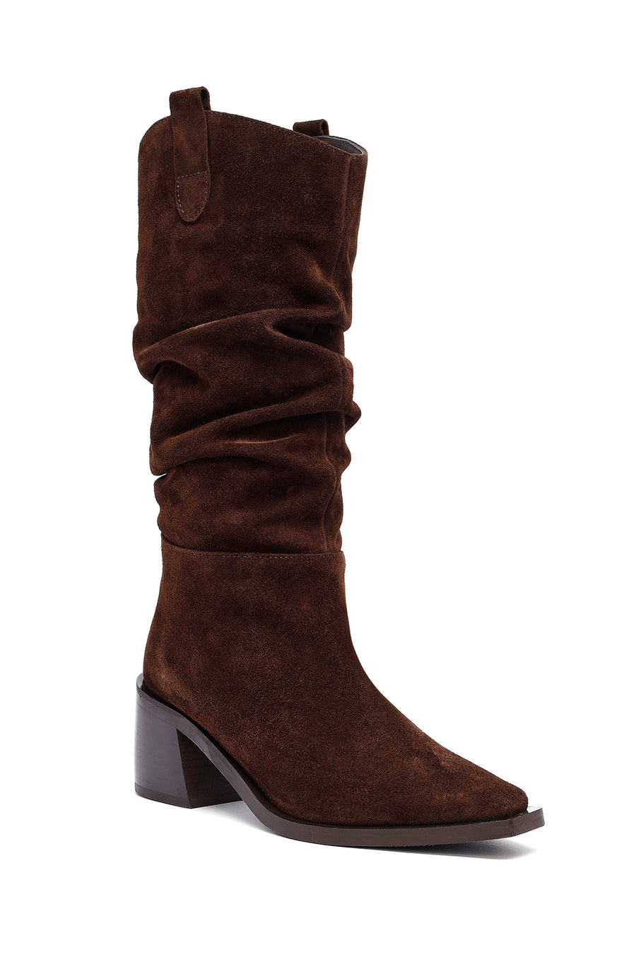 Woman Brown Chunky Heel Suede Leather Cowboy Boots