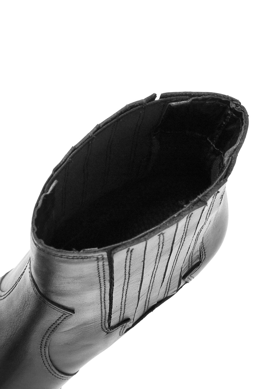 Woman Black Chunky Heels Leather Cowboy Boots