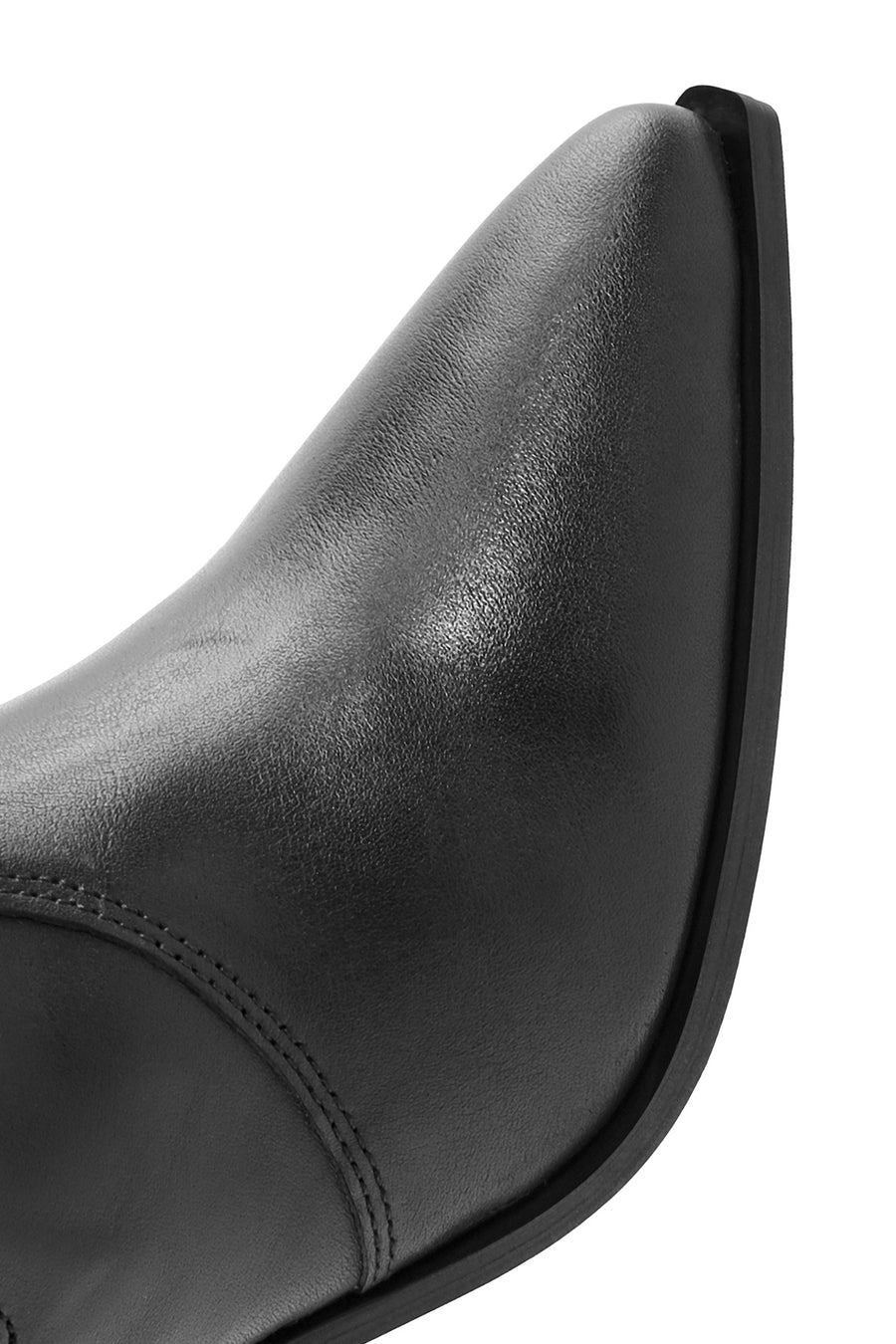 Woman Black Chunky Heels Leather Cowboy Boots
