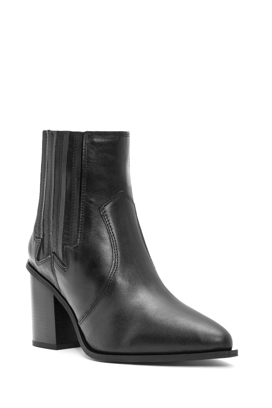 Woman Black Chunky Heels Leather Cowboy Boots