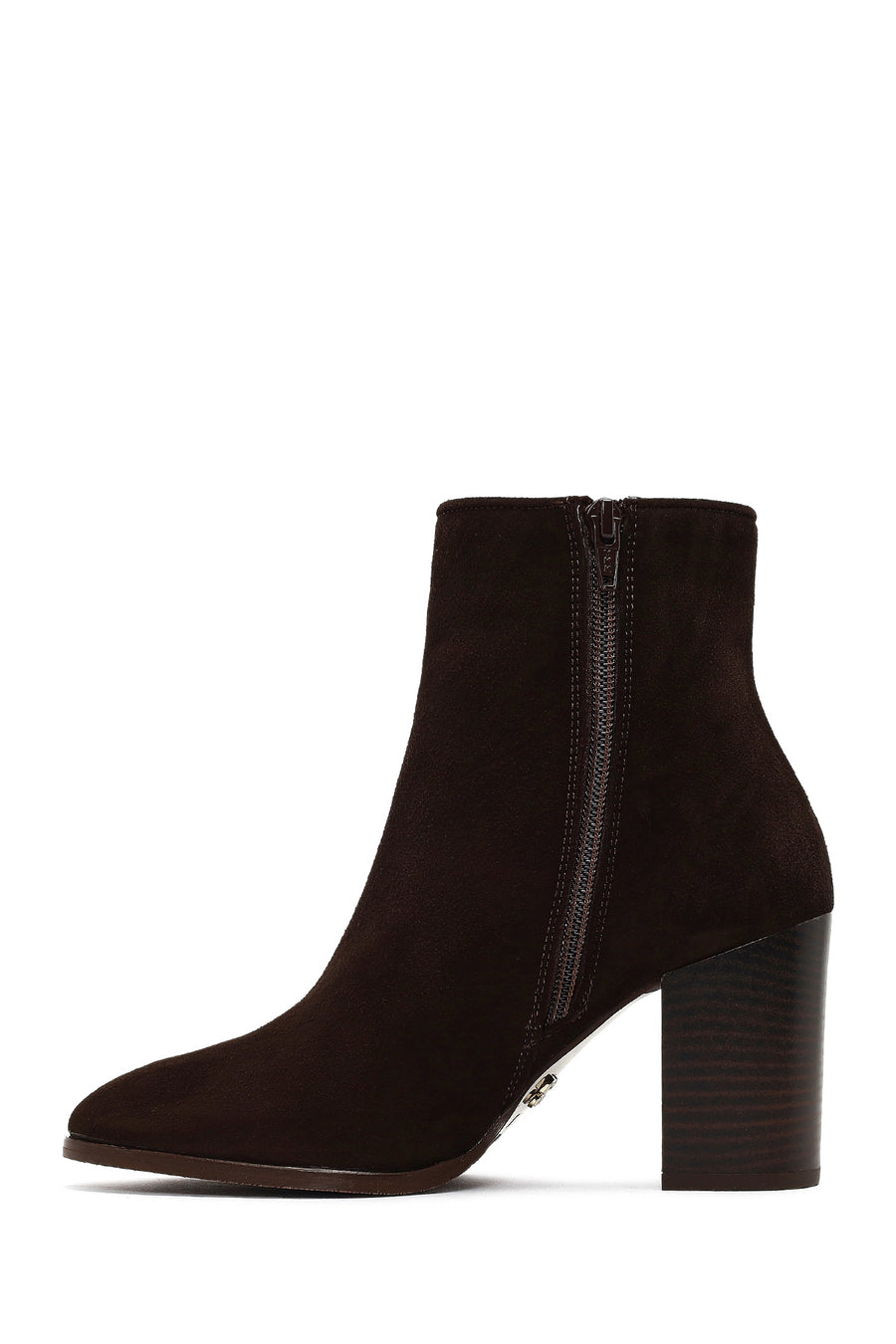 Women's Brown Zippered Thick Heeled Suede Leather Boot