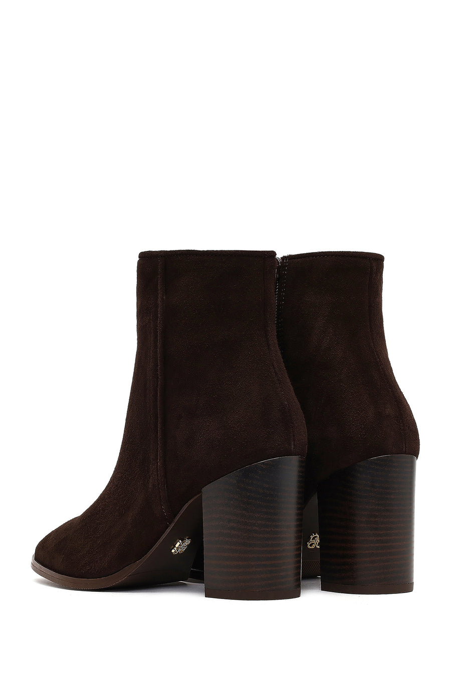 Women's Brown Zippered Thick Heeled Suede Leather Boot