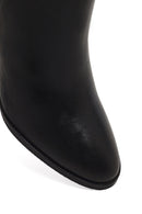 Women's Black Zippered Thick Heeled Leather Boot | Derimod