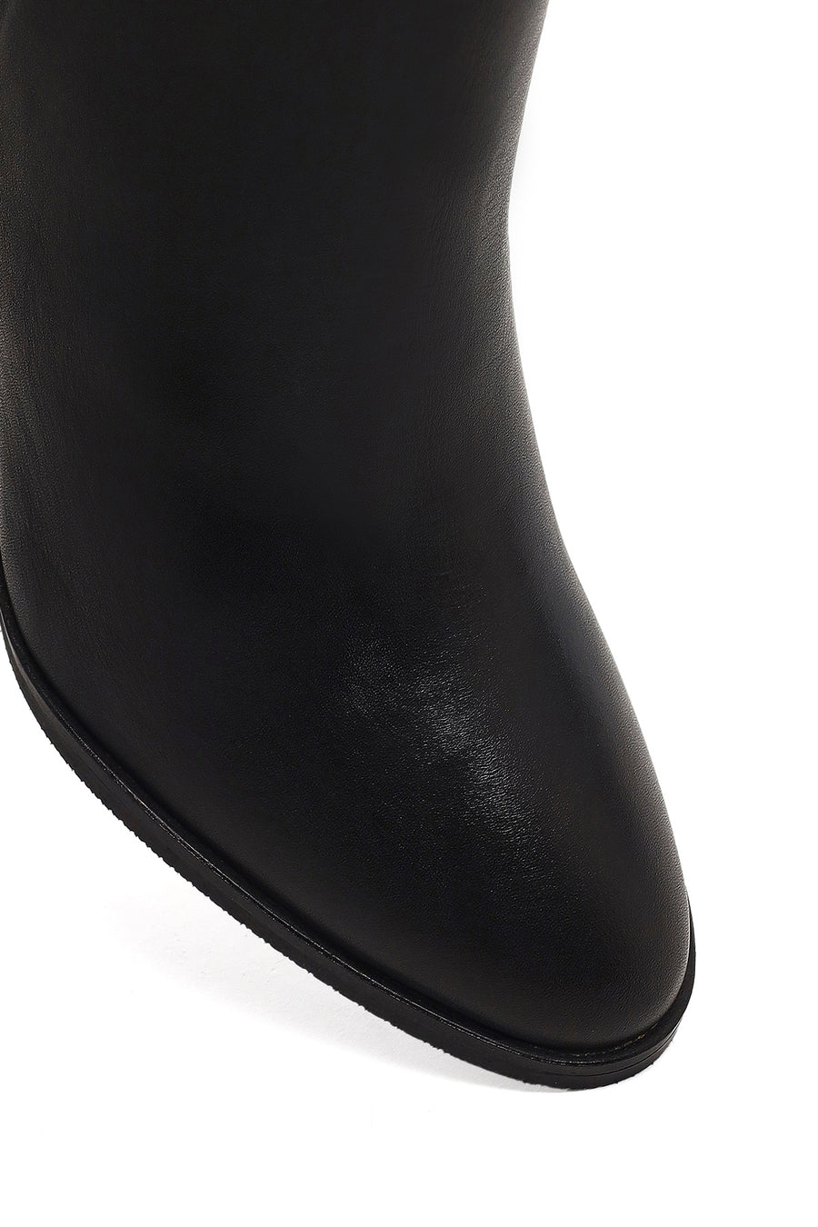 Women's Black Zippered Thick Heeled Leather Boot