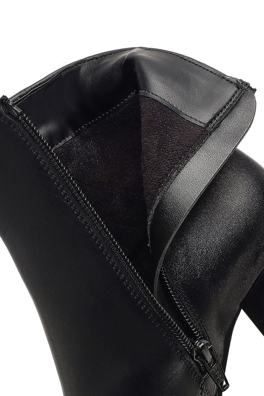 Women's Black Zippered Thick Heeled Leather Boot
