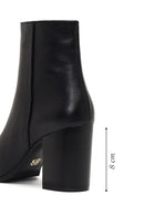 Women's Black Zippered Thick Heeled Leather Boot | Derimod