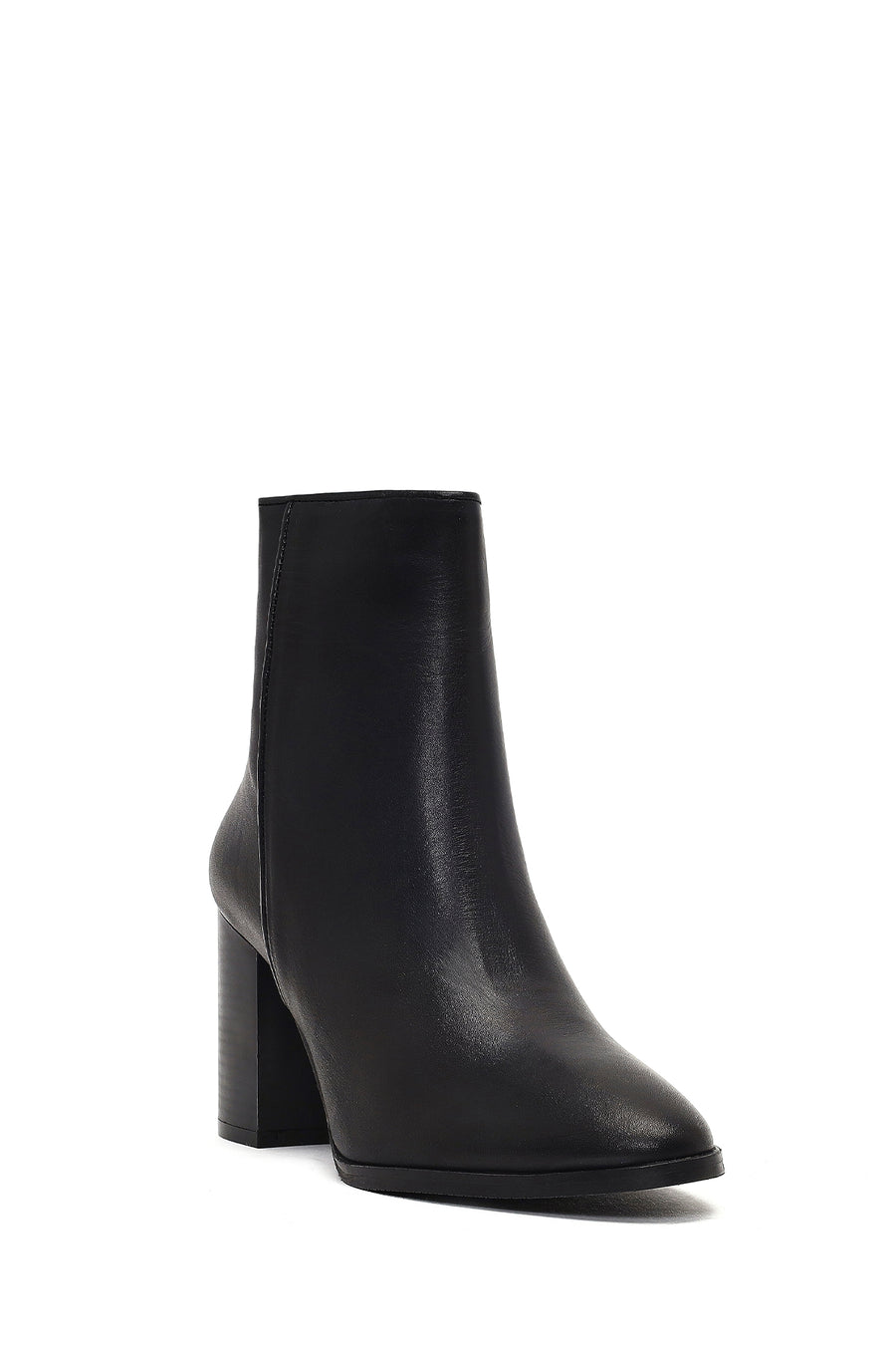 Women's Black Zippered Thick Heeled Leather Boot