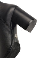 Women's Black Zippered Thick Heeled Leather Boot | Derimod