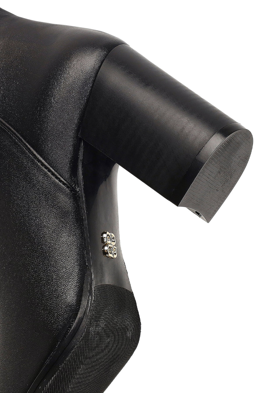 Women's Black Zippered Thick Heeled Leather Boot