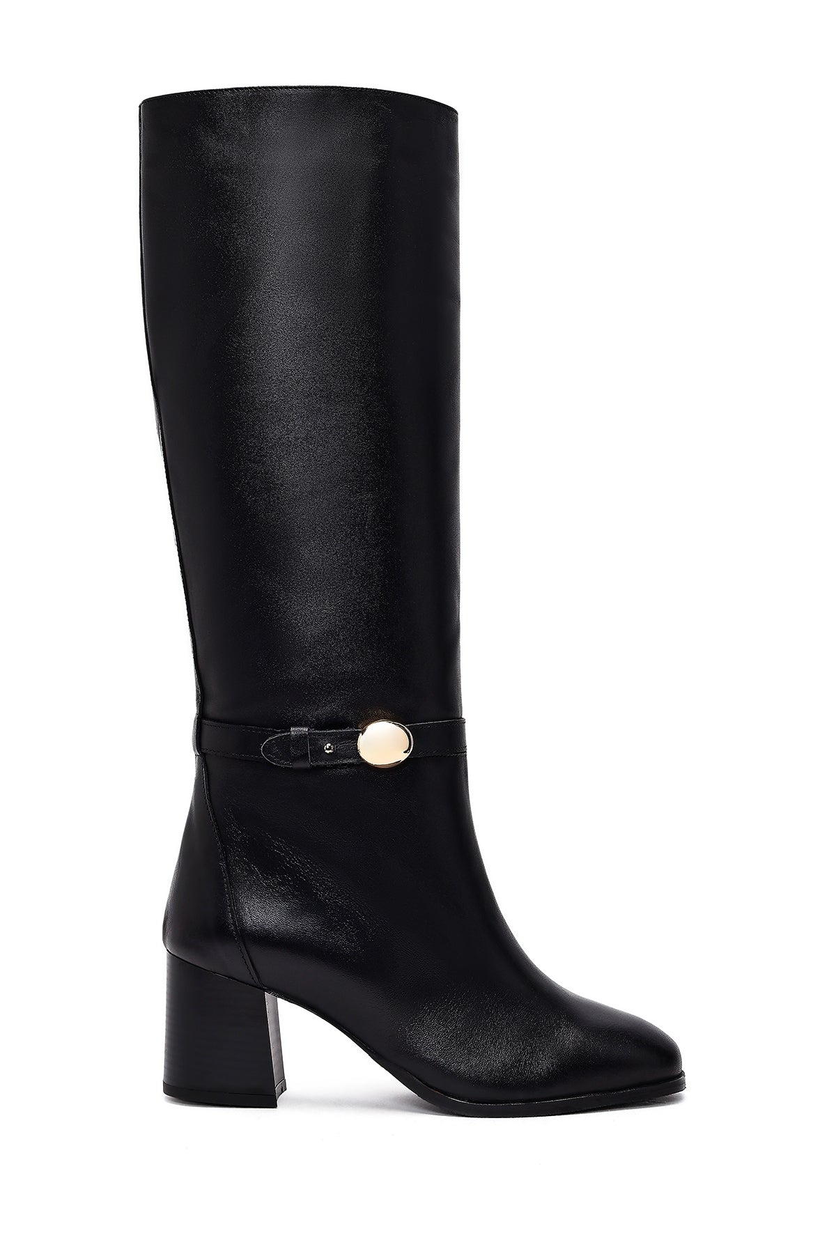 Women's Black Thick Heel Leather Boots 25WFD163518 | Derimod