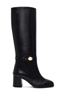 Women's Black Thick Heel Leather Boots | Derimod