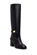 Women's Black Thick Heel Leather Boots | Derimod
