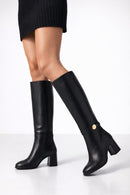 Women's Black Thick Heel Leather Boots | Derimod