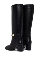 Women's Black Thick Heel Leather Boots | Derimod