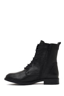 Women's Black Lace-Up Zipper Leather Boot | Derimod