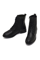 Women's Black Lace-Up Zipper Leather Boot | Derimod