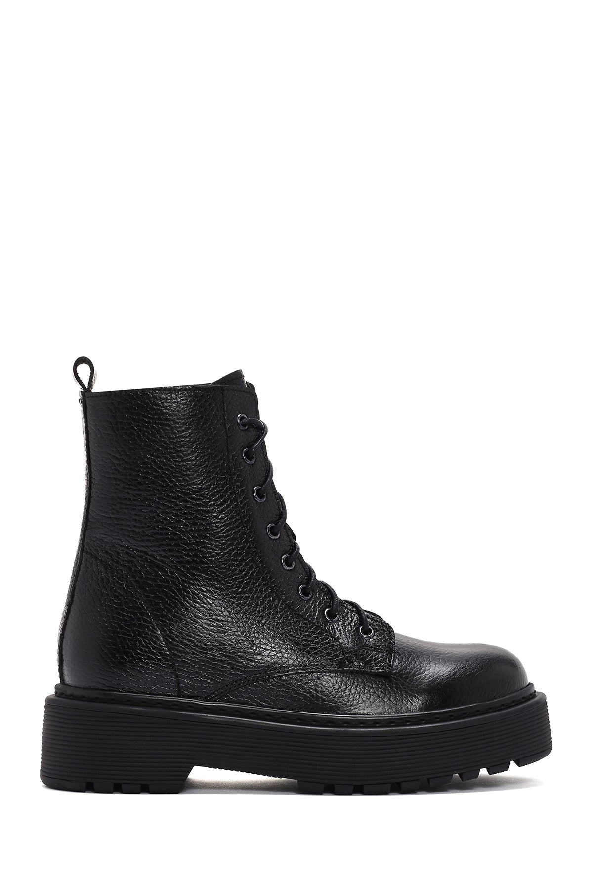 Woman Black Leather Zippered Combat Boots 25WFD1818FT | Derimod