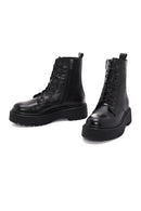 Woman Black Leather Zippered Combat Boots | Derimod