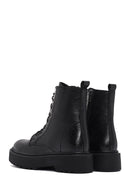 Woman Black Leather Zippered Combat Boots | Derimod