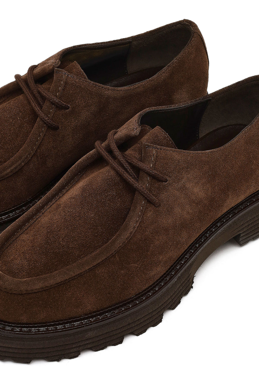 Women's Brown Lace-Up Thick-Soled Suede Leather Masculine Shoe