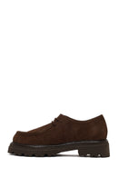 Women's Brown Lace-Up Thick-Soled Suede Leather Masculine Shoe | Derimod