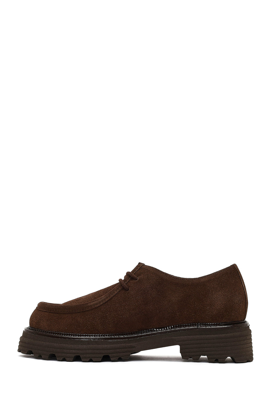 Women's Brown Lace-Up Thick-Soled Suede Leather Masculine Shoe