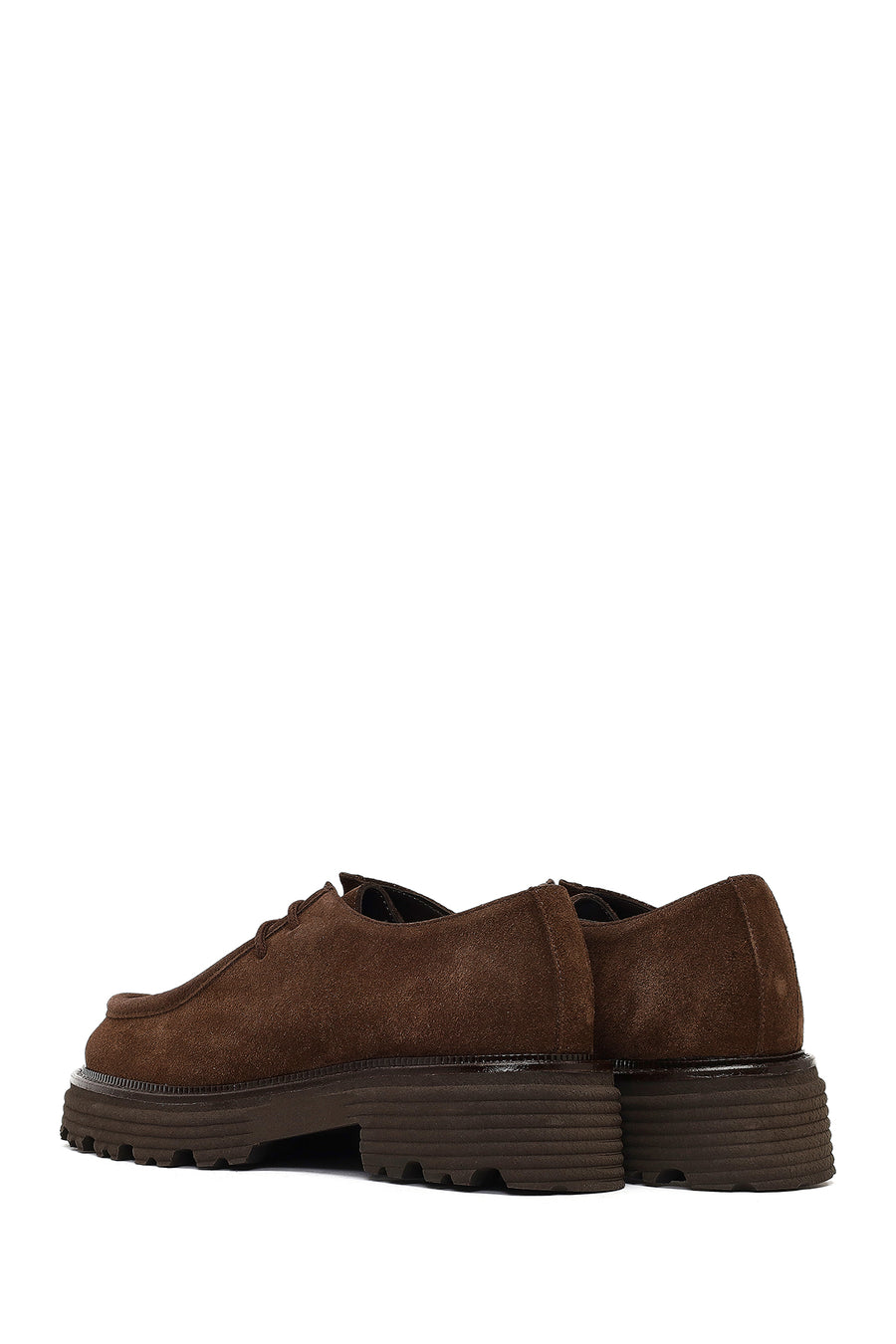 Women's Brown Lace-Up Thick-Soled Suede Leather Masculine Shoe