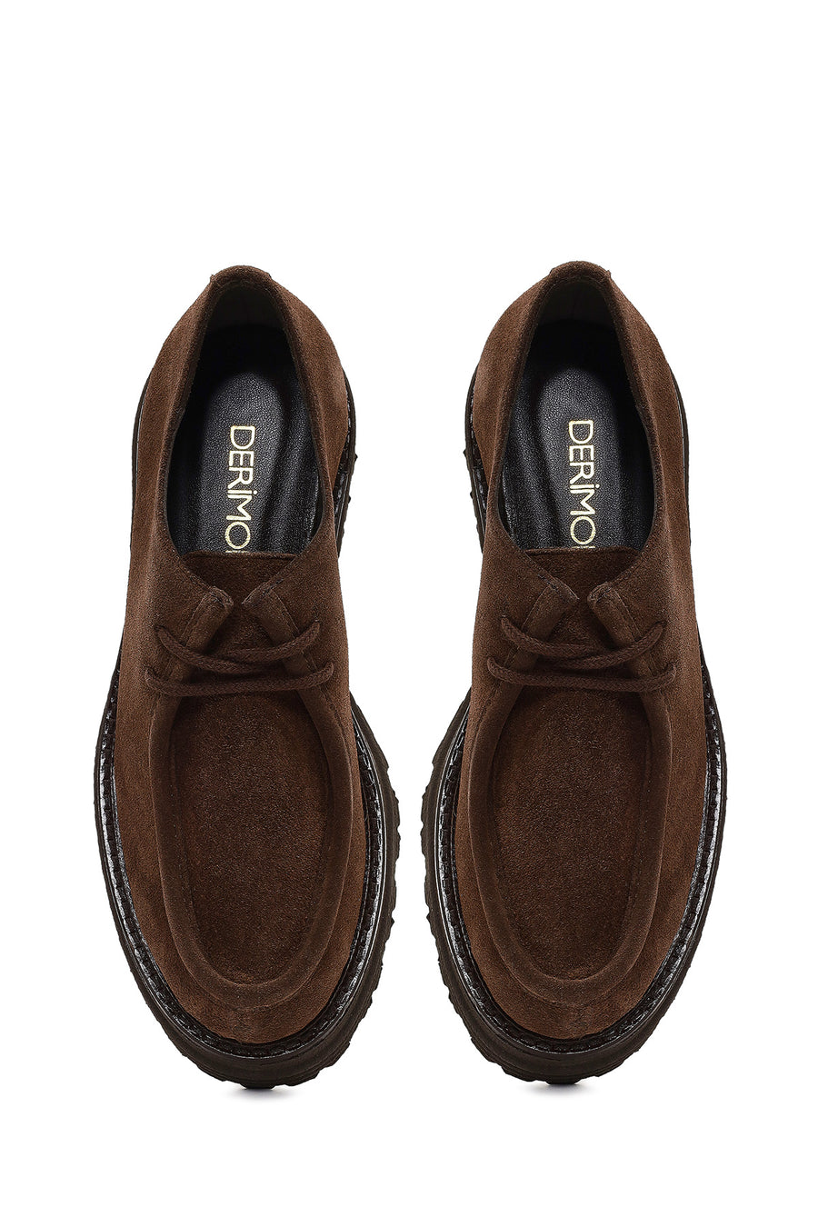 Women's Brown Lace-Up Thick-Soled Suede Leather Masculine Shoe